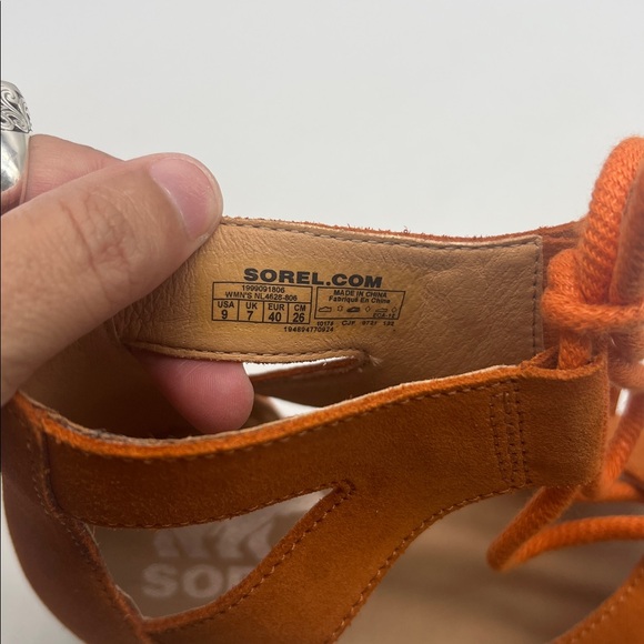 SOREL - Cameron Orange Suede Lace Up Lightweight Open Toe Platform Sandal SZ 9 - Picture 16 of 16